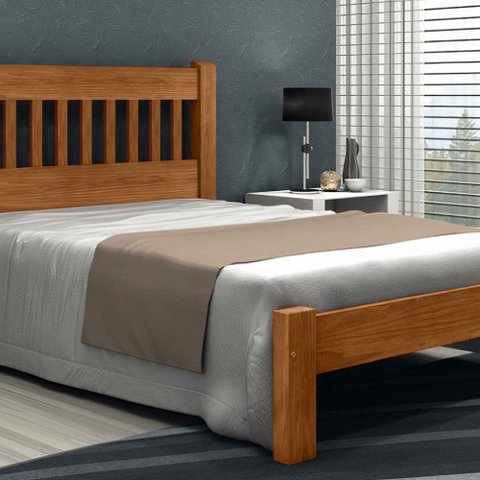 Cama Queen Size Lisboa de Madeira Maciça Angelim Imbuia