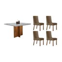 Ver imagem 1 de Conjunto: Mesa de Cozinha Berlim C/ Tampo Madeirado C/ Vidro Canto Curvo 90x90cm e 4 Cadeiras Dakota
