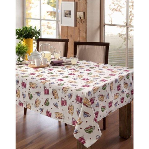 Toalha de Mesa Quadrada Impermeável 140x140cm xicaras