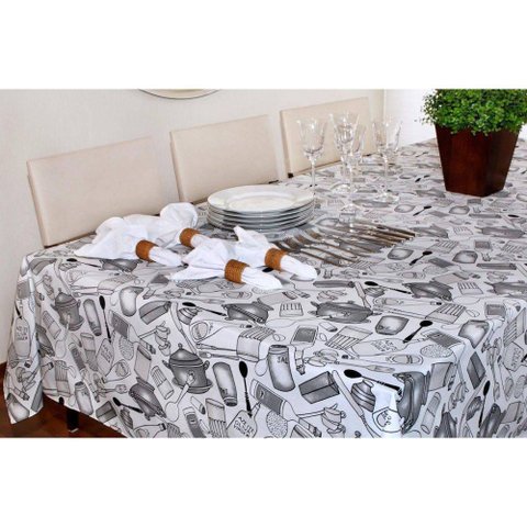 Toalha de Mesa Quadrada Impermeável 140x140cm Azeite Cinza
