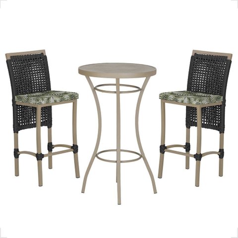 Mesa Bistrô e 2 Banquetas Roma Fendi Corda Náutica Estofado 5 Trama Original