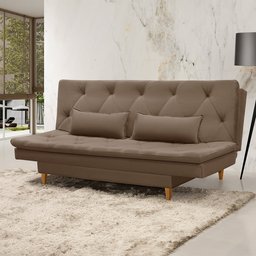 Sofá Cama 3 Lugares Casal Amarilis Base em Madeira Maciça Estofado Veludo Marrom - 1