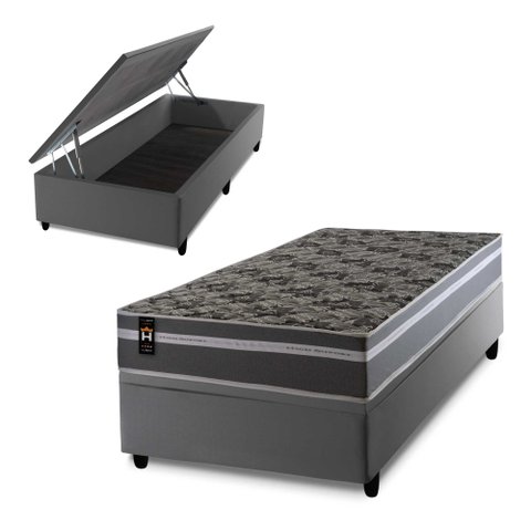 Conjunto Box Baú Solteiro Miami Cinza 88x188x69 Espuma D33