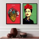 Ver imagem 1 de Kit 2 Quadros Decorativos Frida- Coração 45x34cm:madeira Preta