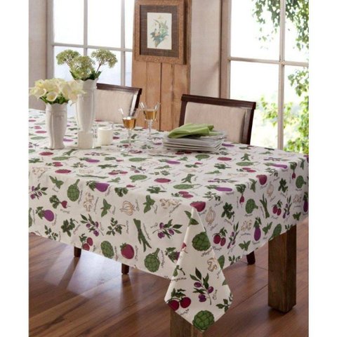 Toalha de Mesa Quadrada 140x140cm Beringela Impermeável Bege