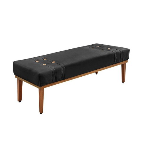 Divã Recamier Banco Base Madeira para Quarto Gênova 90cm Veludo Preto S04 - D'Rossi