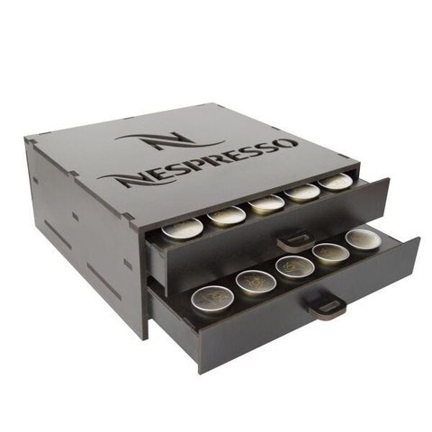Porta Capsula Café Nespresso Mdf Preto 50 Capsula 2 Gaveta