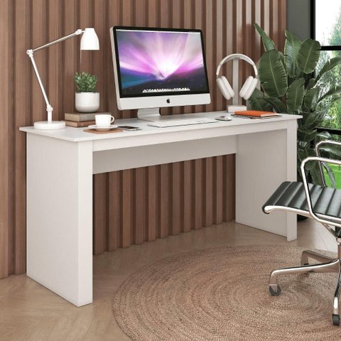 Mesa Escrivaninha de Escritório 1,60m Badesh Office Cor Branco - Fellicci Móveis
