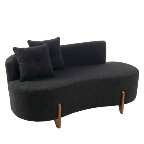 Sofá Orgânico 2 Lugares c/2 Almofadas Curvo Sala Recepção Luna Boucle Preto - Montanaris Decor