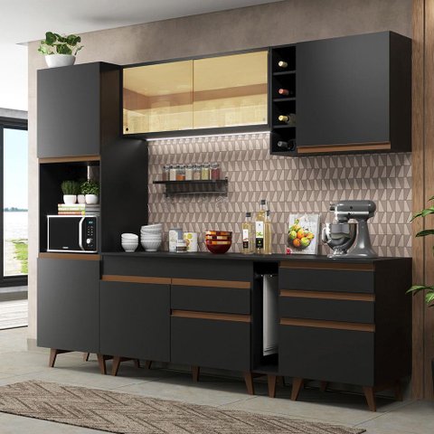 Armário de Cozinha Completa 260cm Preto Reims Madesa 04