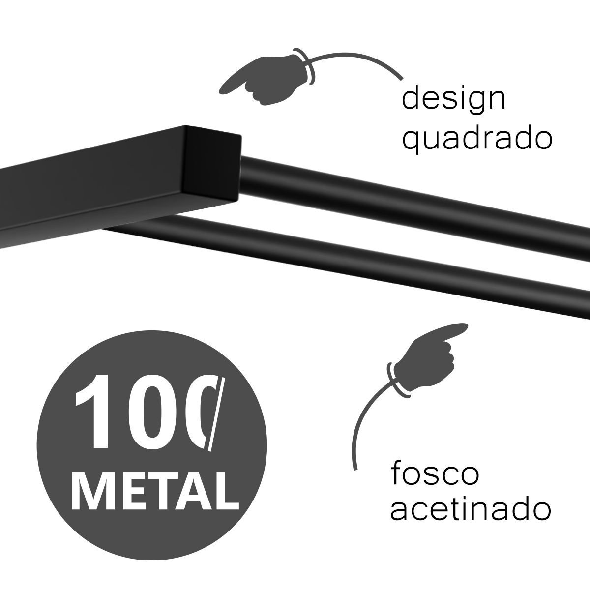 Porta Toalha Duplo Grego Metal Suporte Quadrado Barra 30cm Banheiro Preto Fosco Troia - 3