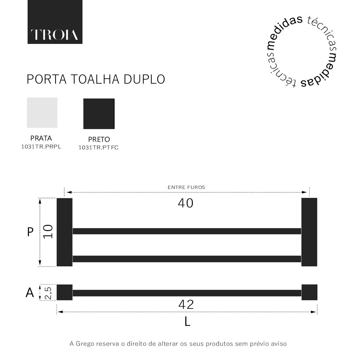 Porta Toalhas Duplo para Banheiro Troia 40cm Preto Acetinado 1031040tr - 6