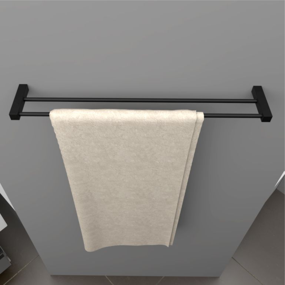 Porta Toalhas Duplo para Banheiro Troia 40cm Preto Acetinado 1031040tr - 4