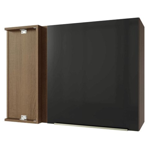 Armário Aéreo de Canto 1 Porta Rustic/Preto Lux Madesa