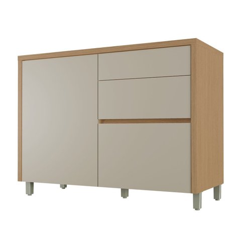 Balcão 1 Portas 3 Gaveta 120cm 100% MDF Condessa Marrom/Carvalho