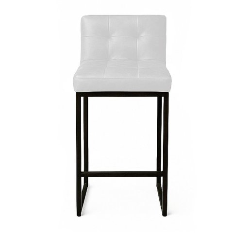 Banqueta Cozinha Alta com Encosto Industrial Preto Lirina Pu Branco C05 - D’Rossi