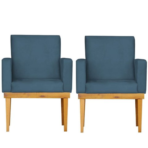Kit 2 Poltrona Decorativa para Sala Bella Base Madeira Maçica Veludo:Azul-Marinho