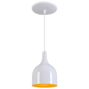 Pendente Gota Teat Luminária Lustre Alumínio Branco Brilhante com Amarelo - Rei Da Iluminação