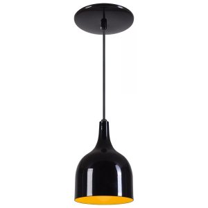 Pendente Gota Teat Luminária Lustre Alumínio Preto Brilhante com Amarelo - Rei Da Iluminação