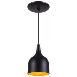Pendente Gota Teat Luminária Lustre Alumínio Preto Textura com Amarelo - Rei Da Iluminação