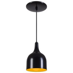 Pendente Gota Teat Luminária Lustre Alumínio Preto Fosco com Amarelo - Rei Da Iluminação
