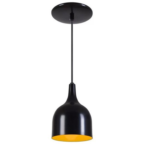 Pendente Gota Teat Luminária Lustre Alumínio Preto Fosco com Amarelo - Rei Da Iluminação