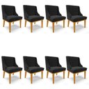 Ver imagem 1 de Kit 8 Cadeiras Estofadas para Sala de Jantar Base Fixa de Madeira Castanho Lia Suede Preto - Ibiza