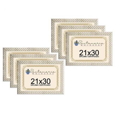 Kit 6 Molduras Diploma A4 21x30 3cm Relevo Bege