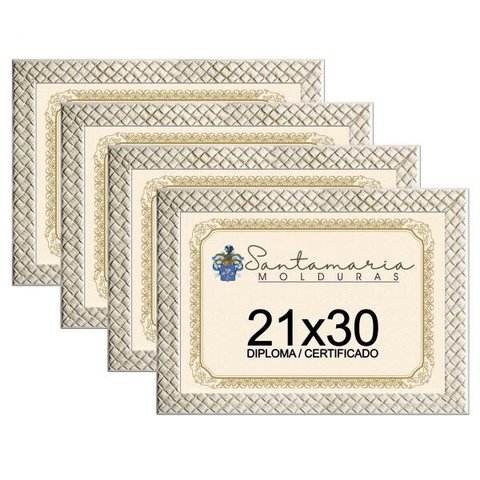 Kit 4 Molduras Diploma A4 21x30 3cm Relevo Bege