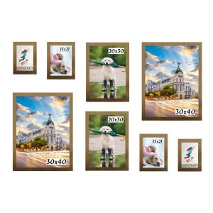 Kit 8 Porta Retratos Painel Parede Dourado