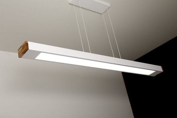 Luminária Pendente 2 Lâmp. Retangular 125cm Alumínio Branco e Madeira Arky Wood - 2