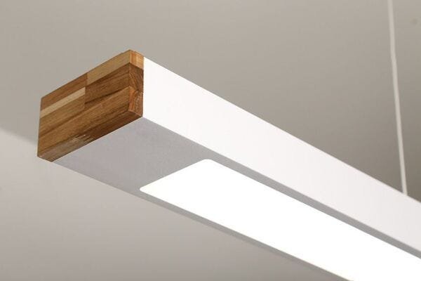 Luminária Pendente 2 Lâmp. Retangular 125cm Alumínio Branco e Madeira Arky Wood - 3