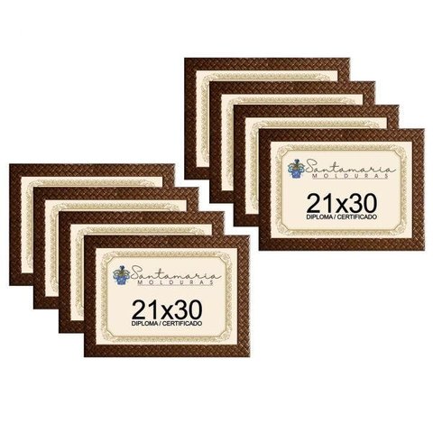 Kit 8 Molduras Diploma A4 21x30 3cm Relevo Marrom