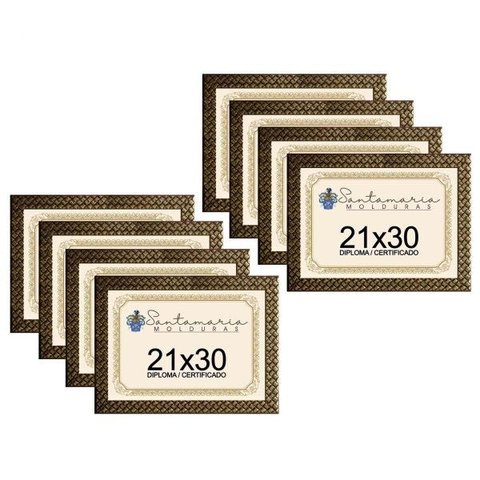 Kit 8 Molduras Diploma A4 21x30 3cm Relevo Dourado