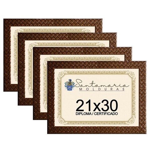 Kit 4 Molduras Diploma A4 21x30 3cm Relevo Marrom