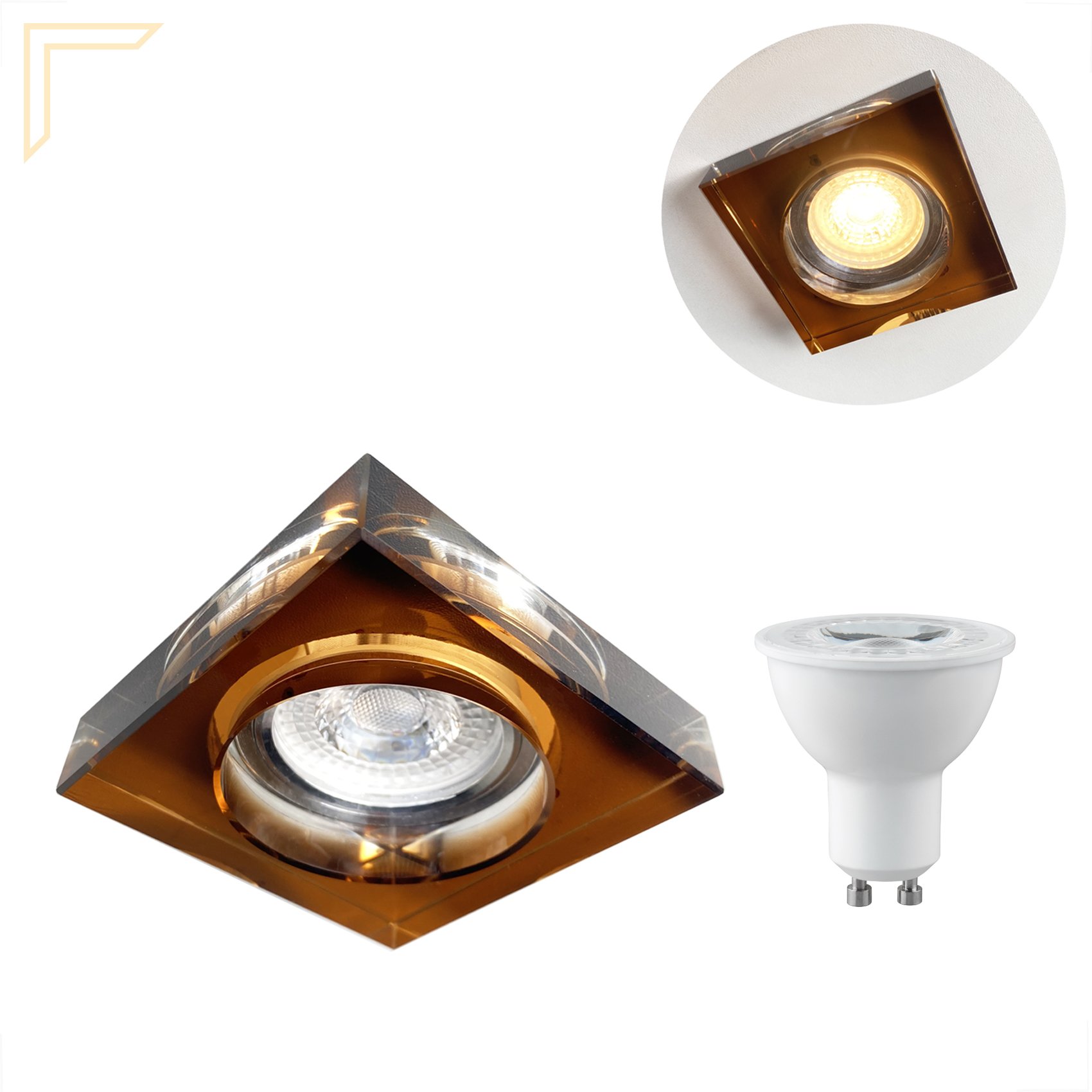 Spot Cristal Quadrado Embutir Cobreado Mr16 Dicróica Ac594 + LED Mr16 Branco Frio - 1