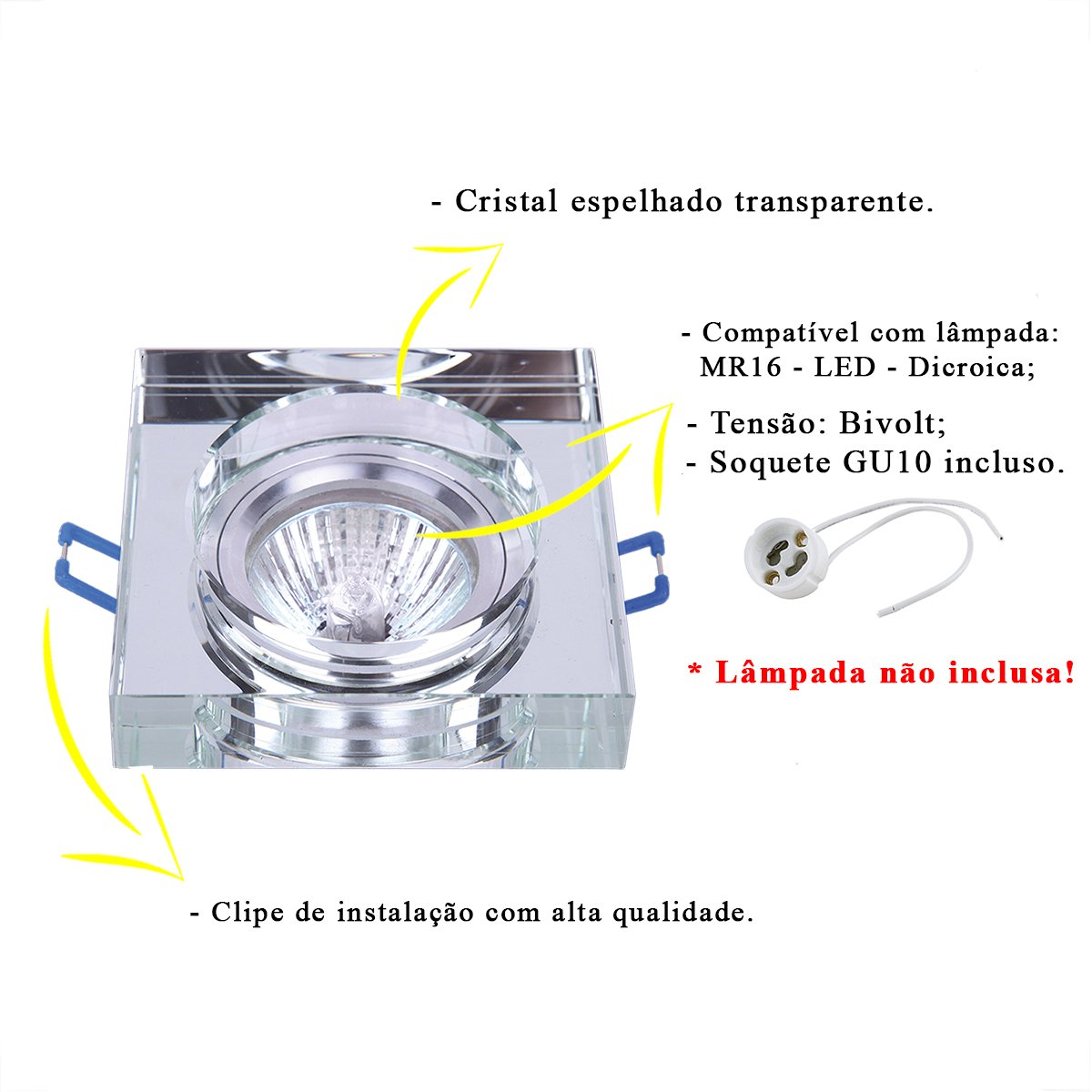 Spot Cristal Quadrado Embutir Espelhado para Gu10 Mr16 Dicroica Ac593 - 2