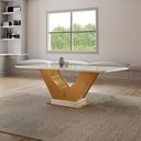 Ver imagem 1 de Mesa para Sala de Jantar Retangular Tampo com Vidro Safira Marrom/Castanho Cinamomo/Off White