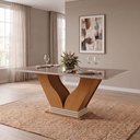 Ver imagem 1 de Mesa para Sala de Jantar Retangular Tampo com Vidro Safira Marrom/Castanho Cinamomo/Off White