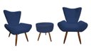 Ver imagem 1 de Kit 2 Poltronas Decorativa Emilia + Puff Redondo Suede Azul Marinho Pés Madeira Ms Decor