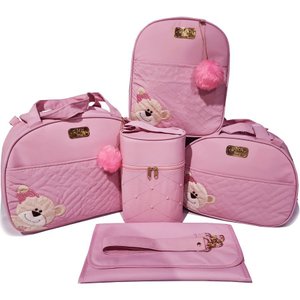 Bolsa maternidade bebê kit 5 peças Urso Rosa impermeável