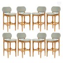 Ver imagem 1 de Kit 8 Banquetas Alta Estofada Rafine Madeira Maciça Castanho Linho Verde