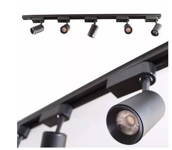 Trilho Eletrificado 60cm + 5 Spot LED 7W 3000K Bivolt Preto - 1