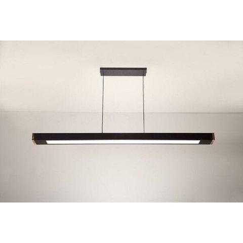 Luminária Pendente 2 Lâmp. Retangular 65cm Alumínio Preto e Madeira Arky Wood