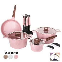 Conjunto de Panelas 16 Pçs Indução Revestimento em Granito Antiaderente Cor Rosa Cooklover - 8
