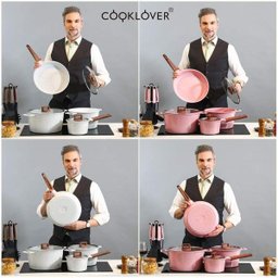 Conjunto de Panelas 16 Pçs Indução Revestimento em Granito Antiaderente Cor Rosa Cooklover - 3