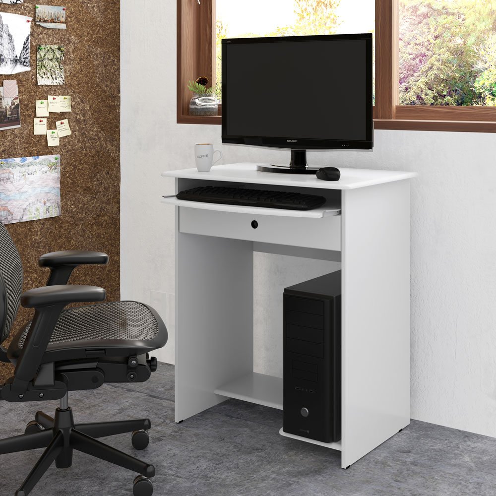 Mesa para Computador Prática com Gaveta Para Sala Quarto Escritório Branco - 3