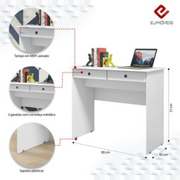 Escrivaninha para Computador 2 Gavetas Para Sala Quarto Escritório  Branco - 2