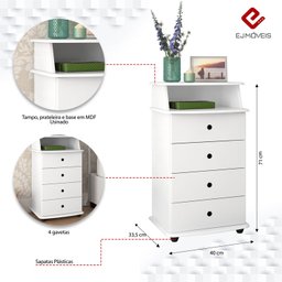 Mesa de Cabeceira 4 Gavetas Luxo Ii e Nicho Ej Móveis - 2