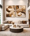 Ver imagem 1 de Quadros Abstratos Moderno Tons Neutros Dourado 120x88cm Sala Canvas Moldura Flutuante